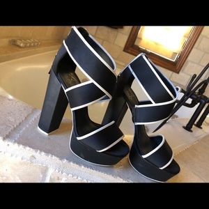 Black and white chunky heels